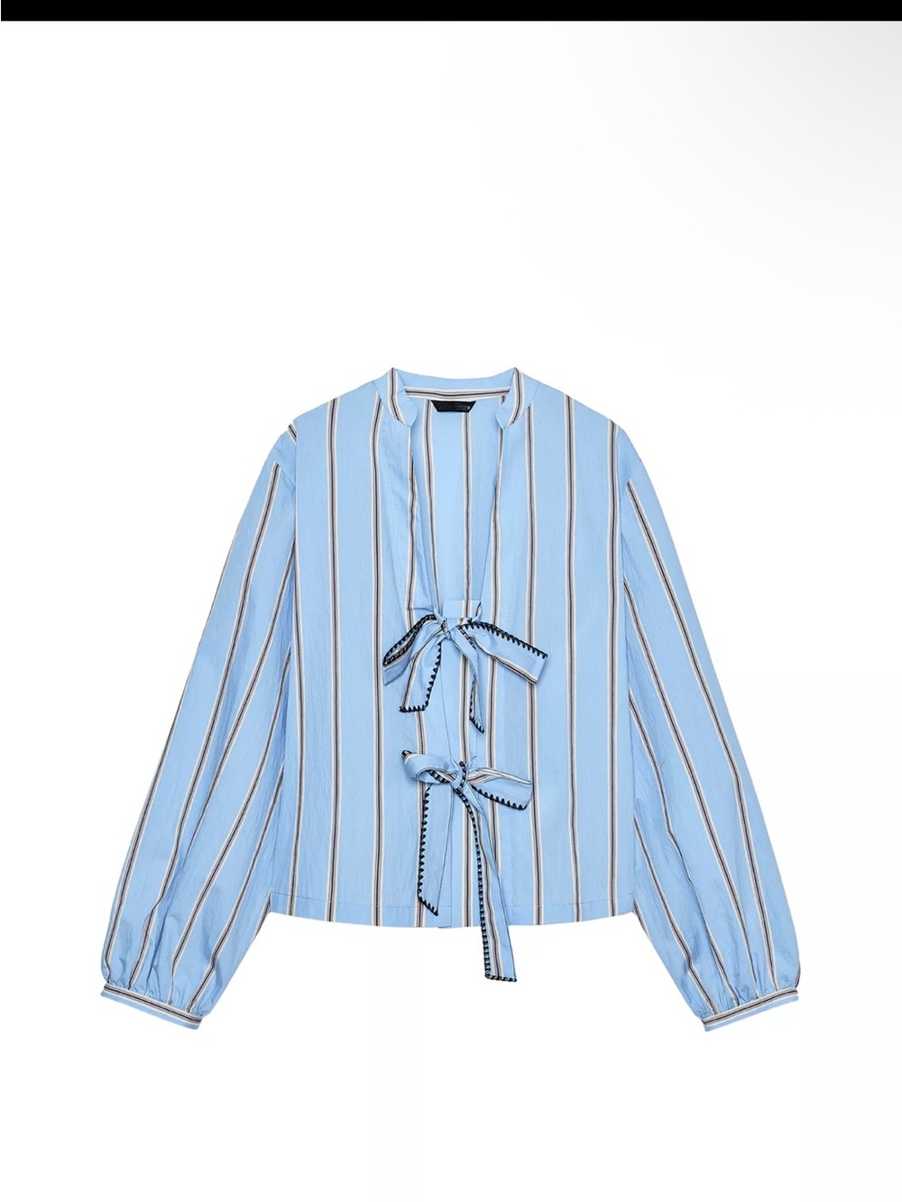 Zara Blue and White Vertical Stripe Tie-Front Blouse